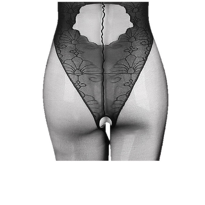 Image of Feimu 7567 white stripless erotic underwear uniform elegant jacquard fake jumpsuit crotch jumpsuit stockings stockings